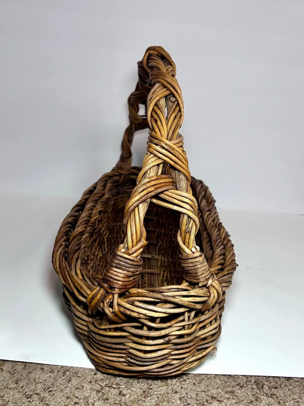 Rectangular Twig and Wicker Gathering Basket Large 21”x8”X12” Brown Vintage